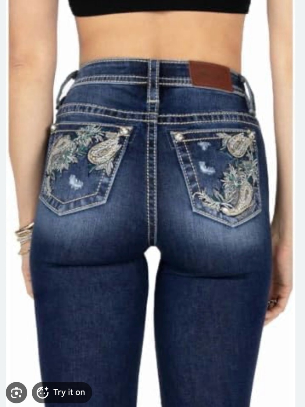 Miss Me Dark Blue High-Rise Jeans with Paisley Embroidery